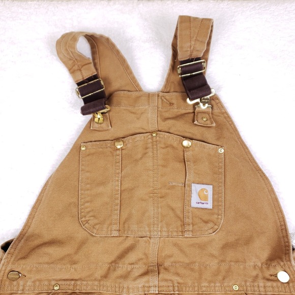 Carhartt R01 BRN Double Knee Unlined Duck Bib Overalls Mens 38x34 Carpenter - Picture 3 of 13